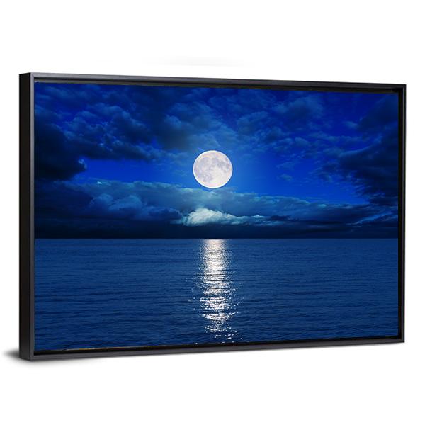 Low Moon Over River Vertical Canvas Wall Art-3 Vertical-Gallery Wrap-12" x 25"-Tiaracle