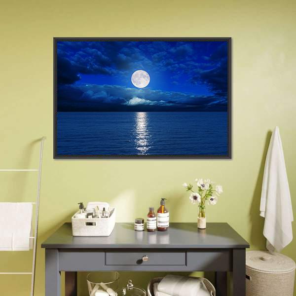 Low Moon Over River Vertical Canvas Wall Art-3 Vertical-Gallery Wrap-12" x 25"-Tiaracle