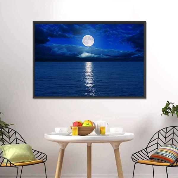 Low Moon Over River Vertical Canvas Wall Art-3 Vertical-Gallery Wrap-12" x 25"-Tiaracle
