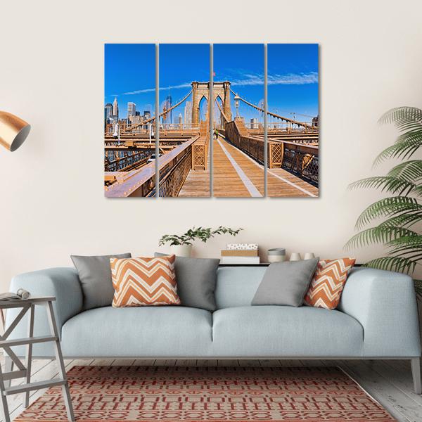 Lower Manhattan From Brooklyn Bridge Canvas Wall Art-4 Horizontal-Gallery Wrap-34" x 24"-Tiaracle