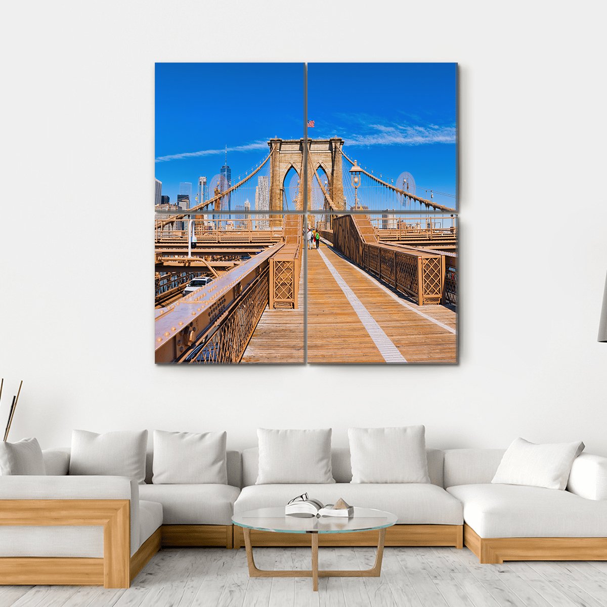 Lower Manhattan From Brooklyn Bridge Canvas Wall Art-4 Square-Gallery Wrap-17" x 17"-Tiaracle