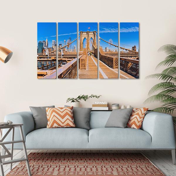 Lower Manhattan From Brooklyn Bridge Canvas Wall Art-5 Horizontal-Gallery Wrap-22" x 12"-Tiaracle