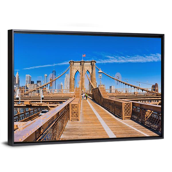 Lower Manhattan From Brooklyn Bridge Canvas Wall Art-3 Horizontal-Gallery Wrap-25" x 16"-Tiaracle