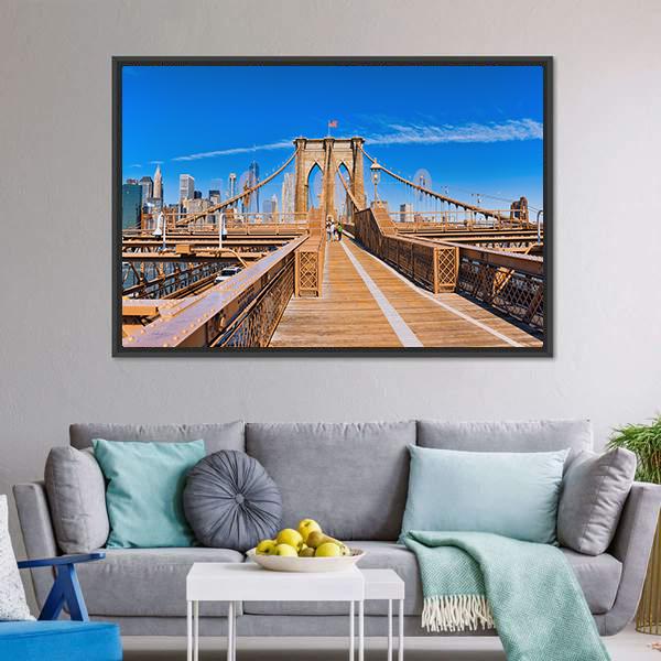 Lower Manhattan From Brooklyn Bridge Canvas Wall Art-3 Horizontal-Gallery Wrap-25" x 16"-Tiaracle