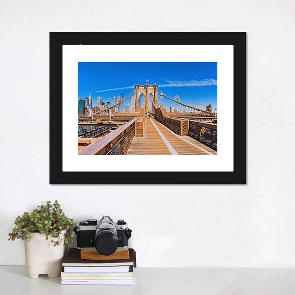 Lower Manhattan From Brooklyn Bridge Canvas Wall Art-1 Piece-Framed Print-20" x 16"-Tiaracle