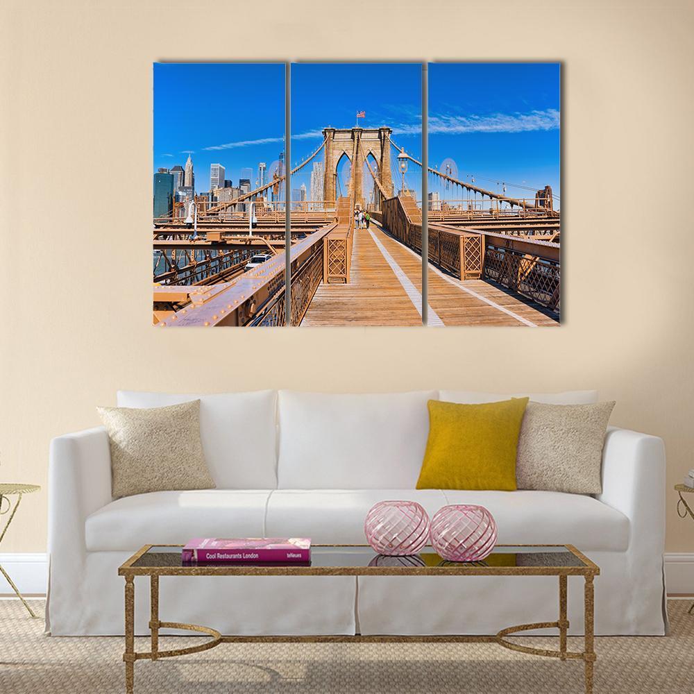 Lower Manhattan From Brooklyn Bridge Canvas Wall Art-3 Horizontal-Gallery Wrap-37" x 24"-Tiaracle