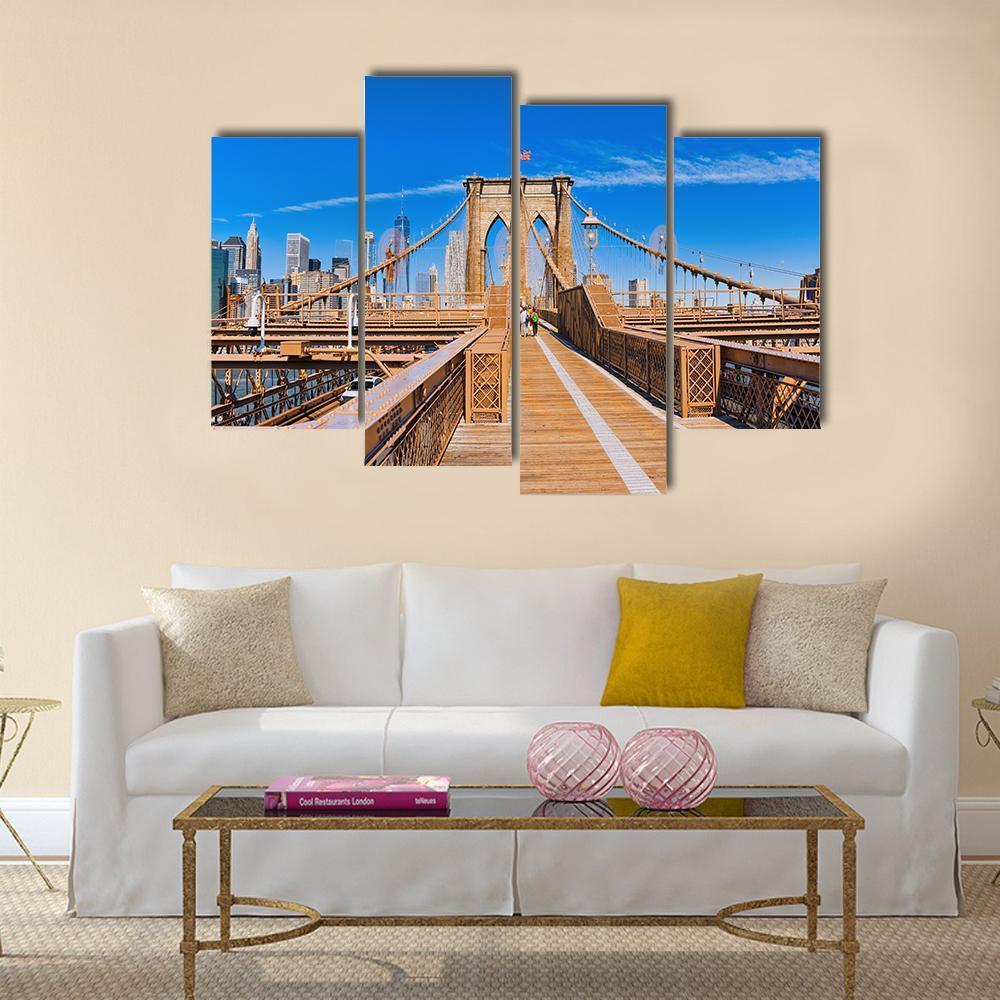 Lower Manhattan From Brooklyn Bridge Canvas Wall Art-4 Pop-Gallery Wrap-50" x 32"-Tiaracle