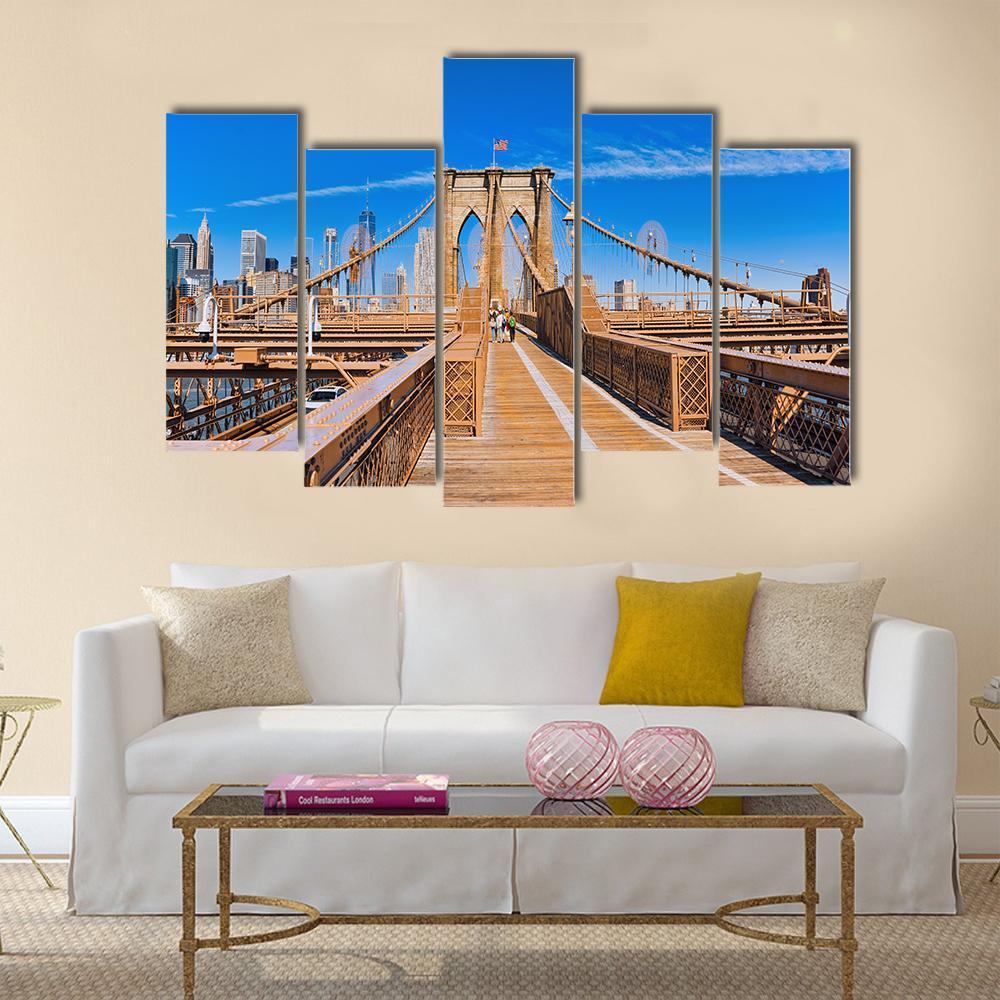 Lower Manhattan From Brooklyn Bridge Canvas Wall Art-5 Pop-Gallery Wrap-47" x 32"-Tiaracle