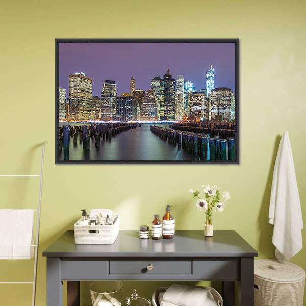 Lower Manhattan Skyline Canvas Wall Art-1 Piece-Floating Frame-24" x 16"-Tiaracle