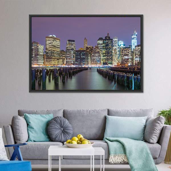 Lower Manhattan Skyline Canvas Wall Art-3 Horizontal-Gallery Wrap-25" x 16"-Tiaracle