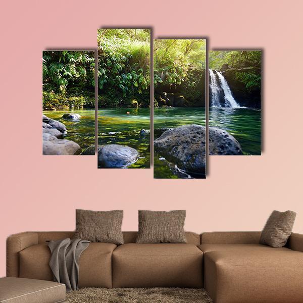 Lower Waikamoi Falls USA Canvas Wall Art-4 Pop-Gallery Wrap-50" x 32"-Tiaracle