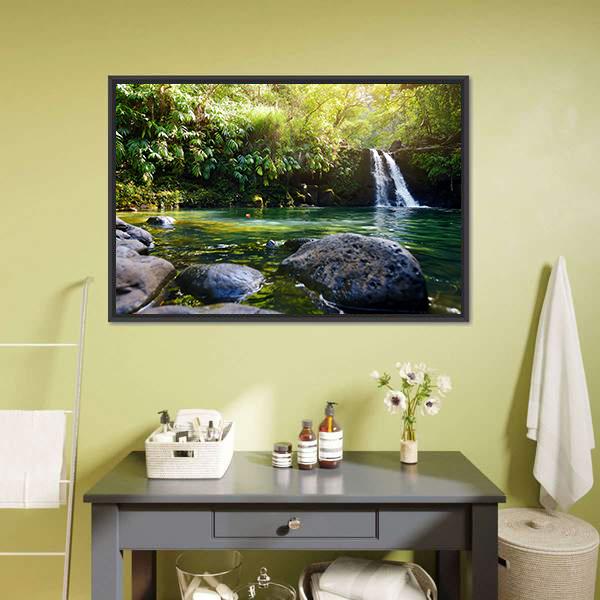 Lower Waikamoi Falls USA Canvas Wall Art-1 Piece-Floating Frame-24" x 16"-Tiaracle