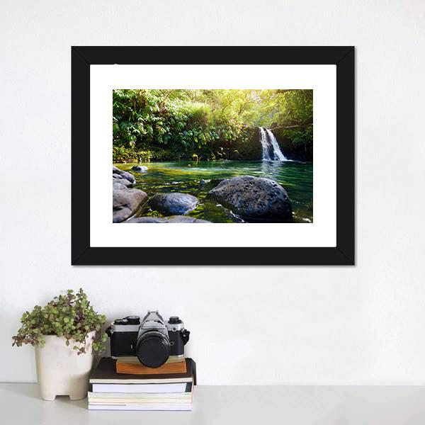 Lower Waikamoi Falls USA Canvas Wall Art-1 Piece-Framed Print-20" x 16"-Tiaracle