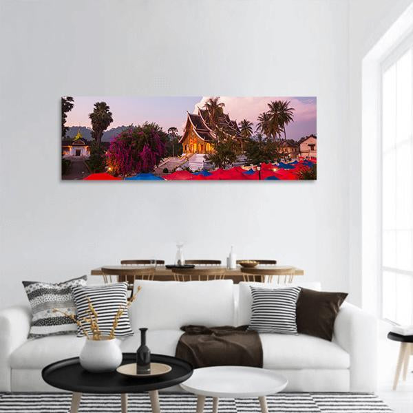 Market In Luang Prabang Panoramic Canvas Wall Art-1 Piece-36" x 12"-Tiaracle