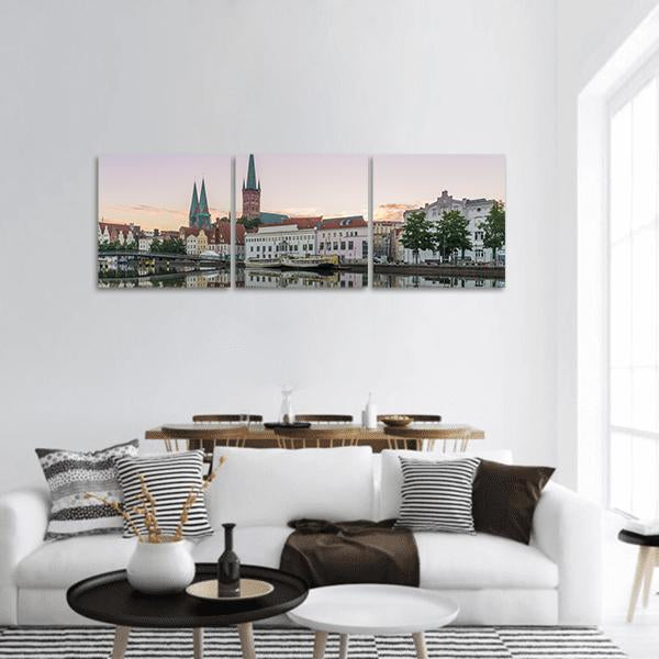 Obertrave In Lubeck Panoramic Canvas Wall Art-3 Piece-25" x 08"-Tiaracle