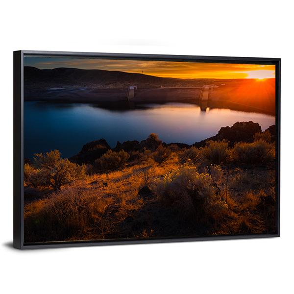 Lucky Peak Lake At Sunset Canvas Wall Art-3 Horizontal-Gallery Wrap-25" x 16"-Tiaracle