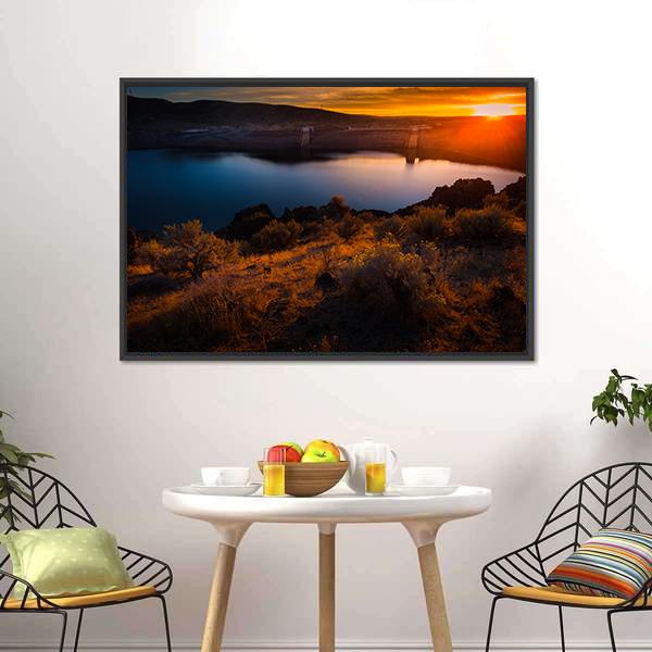 Lucky Peak Lake At Sunset Canvas Wall Art-3 Horizontal-Gallery Wrap-25" x 16"-Tiaracle