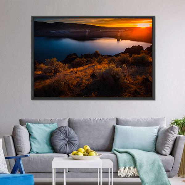 Lucky Peak Lake At Sunset Canvas Wall Art-3 Horizontal-Gallery Wrap-25" x 16"-Tiaracle