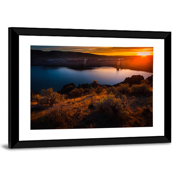 Lucky Peak Lake At Sunset Canvas Wall Art-3 Horizontal-Gallery Wrap-25" x 16"-Tiaracle