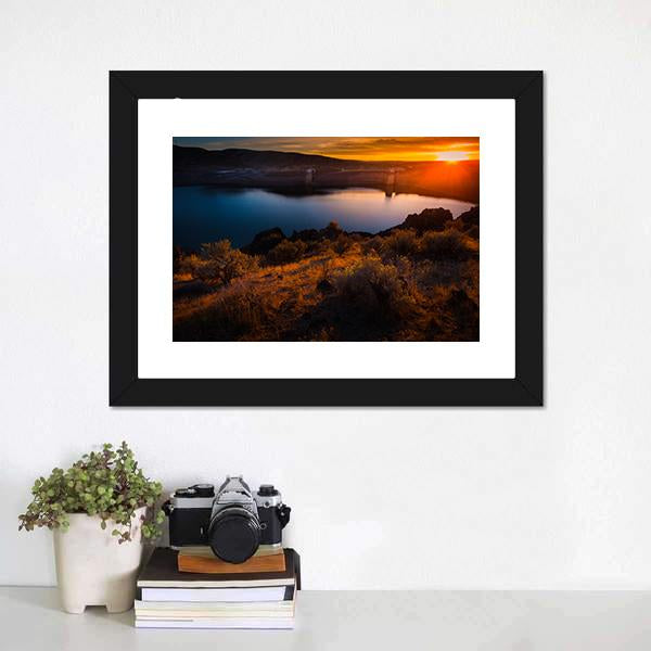 Lucky Peak Lake At Sunset Canvas Wall Art-1 Piece-Framed Print-20" x 16"-Tiaracle