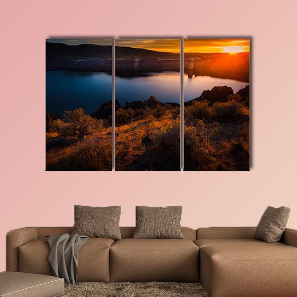 Lucky Peak Lake At Sunset Canvas Wall Art-3 Horizontal-Gallery Wrap-37" x 24"-Tiaracle