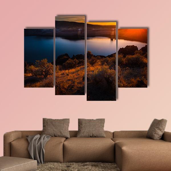 Lucky Peak Lake At Sunset Canvas Wall Art-4 Pop-Gallery Wrap-50" x 32"-Tiaracle