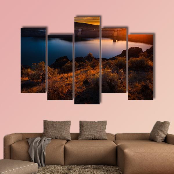 Lucky Peak Lake At Sunset Canvas Wall Art-5 Pop-Gallery Wrap-47" x 32"-Tiaracle