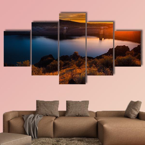 Lucky Peak Lake At Sunset Canvas Wall Art-5 Star-Gallery Wrap-62" x 32"-Tiaracle