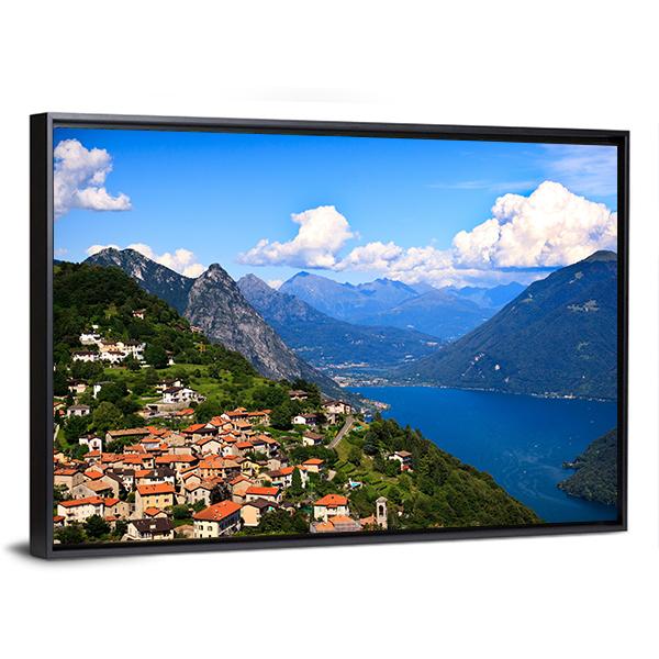Lugano City With Lake Canvas Wall Art-3 Horizontal-Gallery Wrap-25" x 16"-Tiaracle