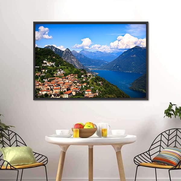 Lugano City With Lake Canvas Wall Art-3 Horizontal-Gallery Wrap-25" x 16"-Tiaracle