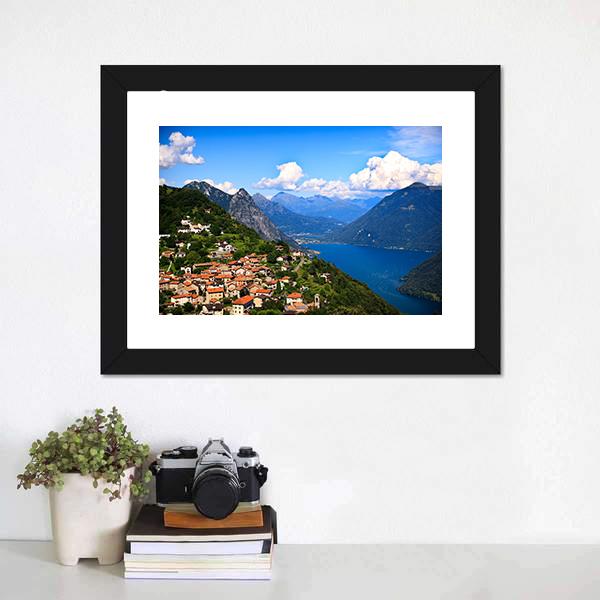 Lugano City With Lake Canvas Wall Art-1 Piece-Framed Print-20" x 16"-Tiaracle