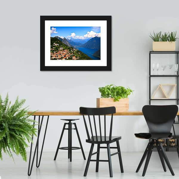 Lugano City With Lake Canvas Wall Art-3 Horizontal-Gallery Wrap-25" x 16"-Tiaracle