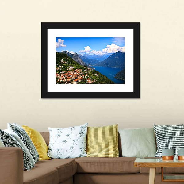 Lugano City With Lake Canvas Wall Art-3 Horizontal-Gallery Wrap-25" x 16"-Tiaracle