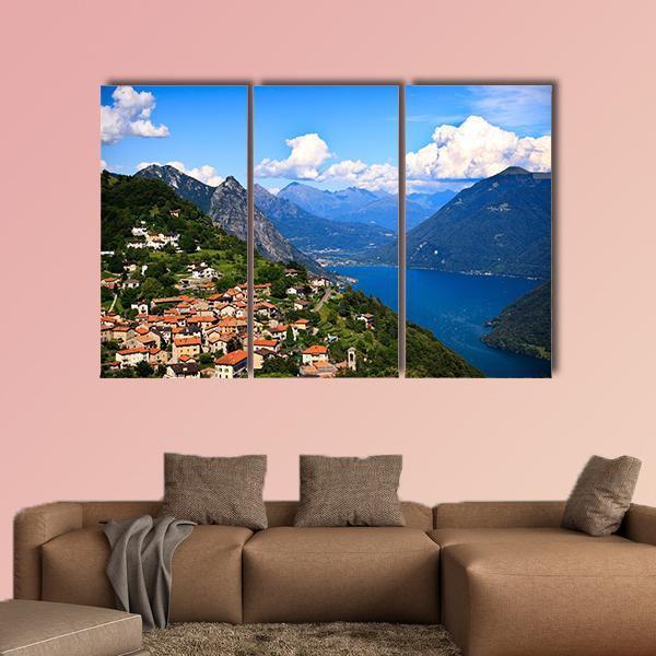 Lugano City With Lake Canvas Wall Art-3 Horizontal-Gallery Wrap-37" x 24"-Tiaracle