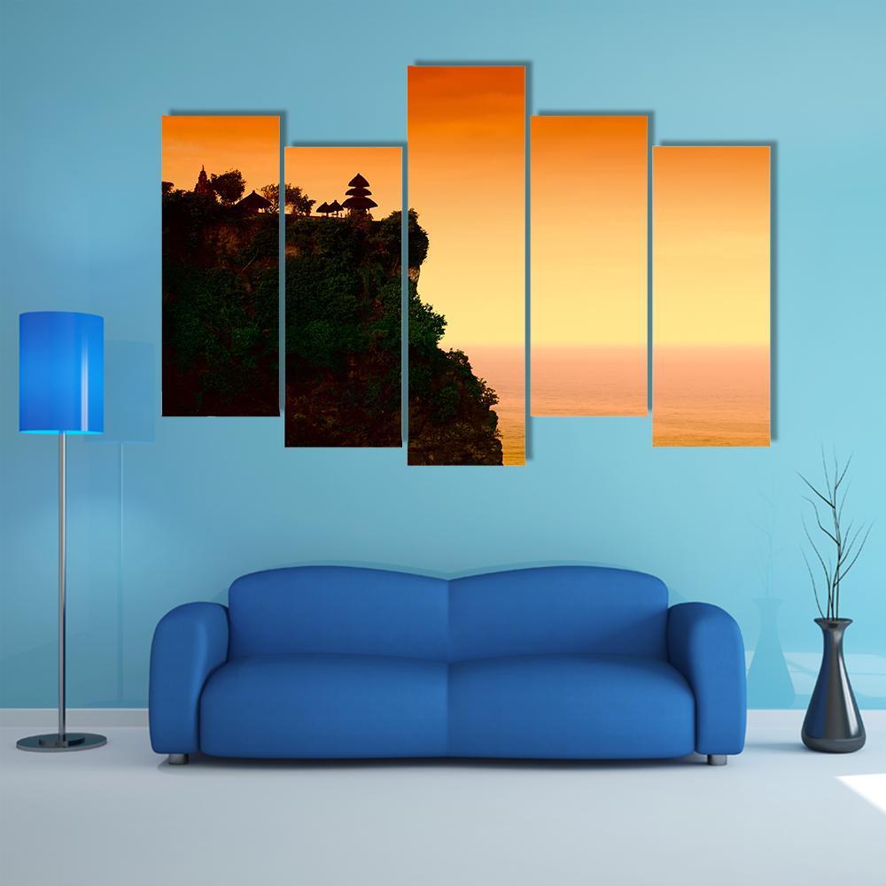 Uluwatu Temple At Dawn Canvas Wall Art-5 Pop-Gallery Wrap-47" x 32"-Tiaracle