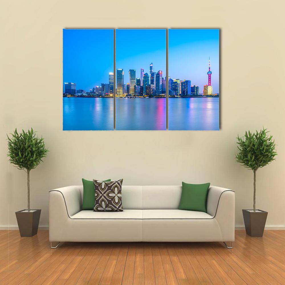 Lujiazui Skyline China Canvas Wall Art-3 Horizontal-Gallery Wrap-37" x 24"-Tiaracle