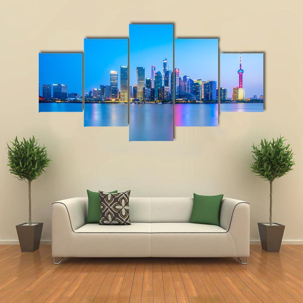 Lujiazui Skyline China Canvas Wall Art-4 Pop-Gallery Wrap-50" x 32"-Tiaracle