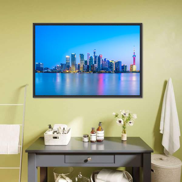 Lujiazui Skyline China Canvas Wall Art-1 Piece-Floating Frame-24" x 16"-Tiaracle