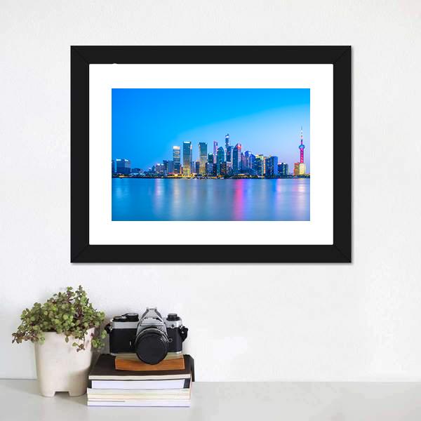 Lujiazui Skyline China Canvas Wall Art-1 Piece-Framed Print-20" x 16"-Tiaracle