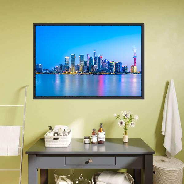Lujiazui Skyline China Canvas Wall Art-1 Piece-Floating Frame-24" x 16"-Tiaracle