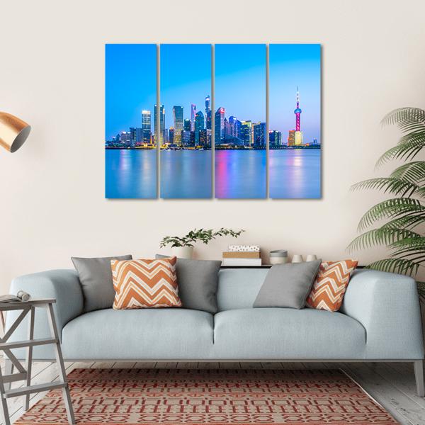 Lujiazui Skyline China Canvas Wall Art-4 Horizontal-Gallery Wrap-34" x 24"-Tiaracle