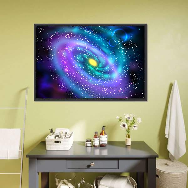 Luminous Spiral Galaxy Canvas Wall Art-1 Piece-Floating Frame-36" x 24"-Tiaracle