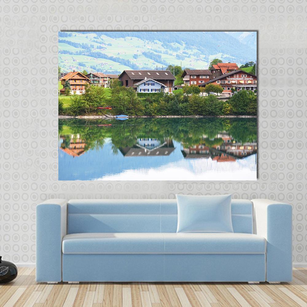 Lungerer Lake Switzerland Canvas Wall Art-1 Piece-Gallery Wrap-48" x 32"-Tiaracle