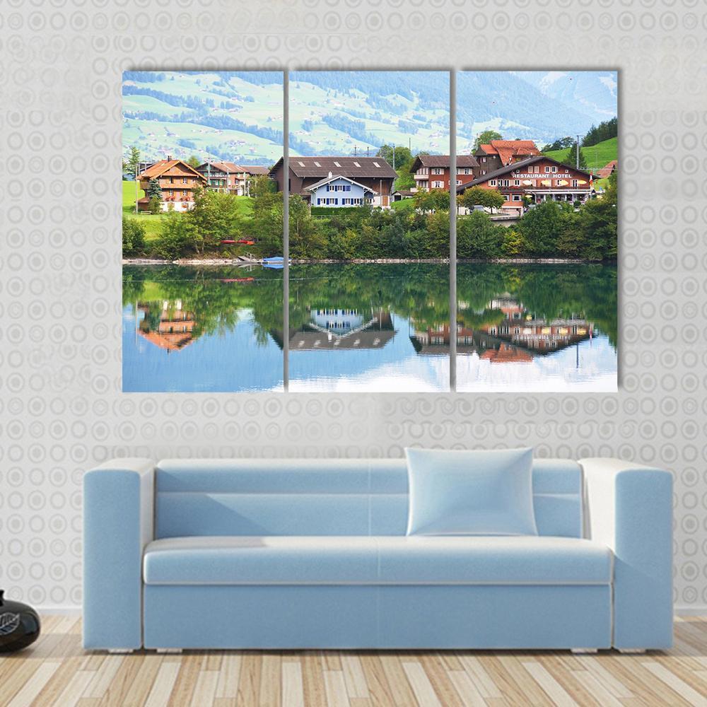 Lungerer Lake Switzerland Canvas Wall Art-3 Horizontal-Gallery Wrap-37" x 24"-Tiaracle