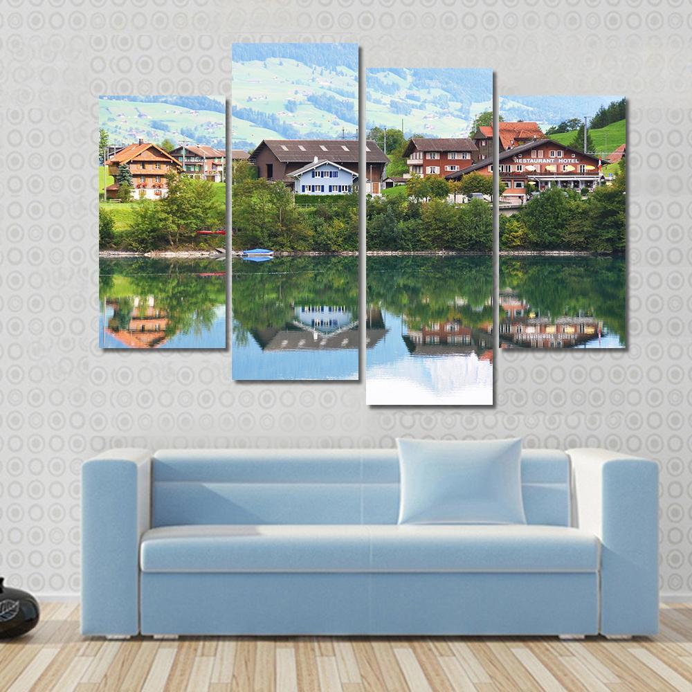 Lungerer Lake Switzerland Canvas Wall Art-4 Pop-Gallery Wrap-50" x 32"-Tiaracle
