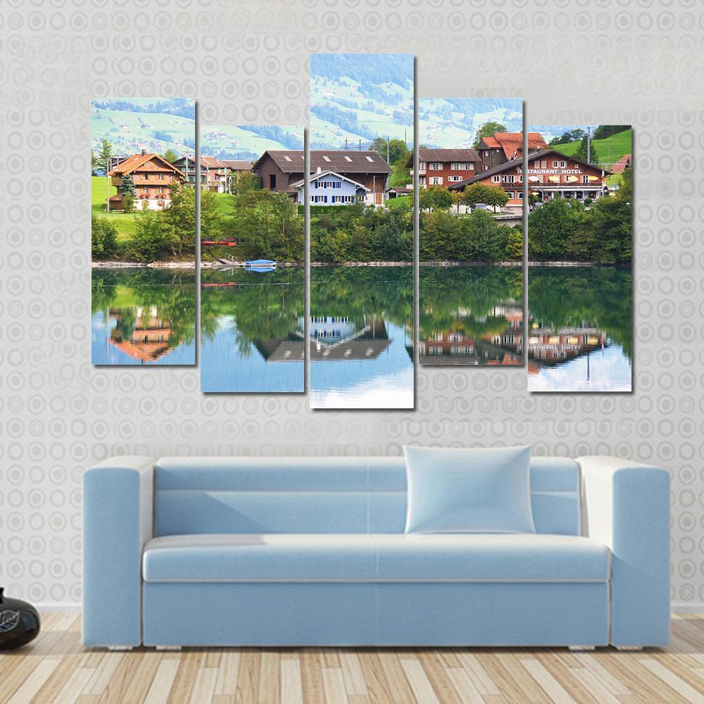 Lungerer Lake Switzerland Canvas Wall Art-5 Pop-Gallery Wrap-47" x 32"-Tiaracle