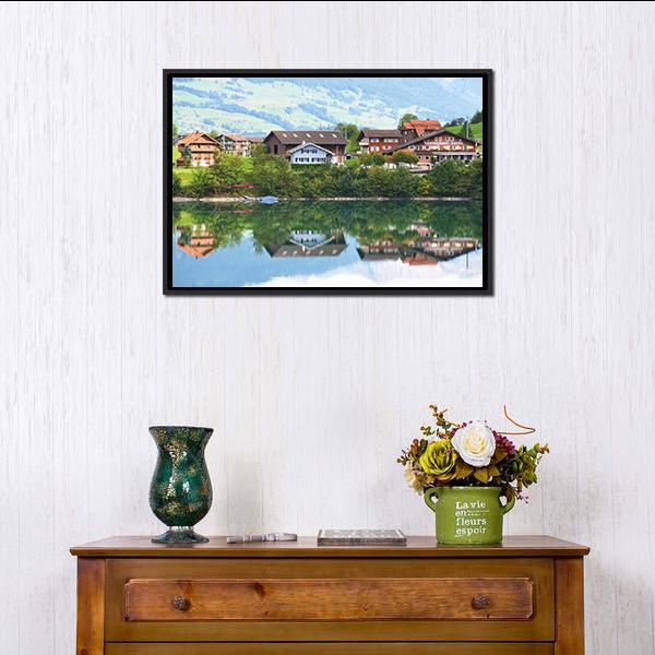 Lungerer Lake Switzerland Canvas Wall Art-1 Piece-Floating Frame-24" x 16"-Tiaracle