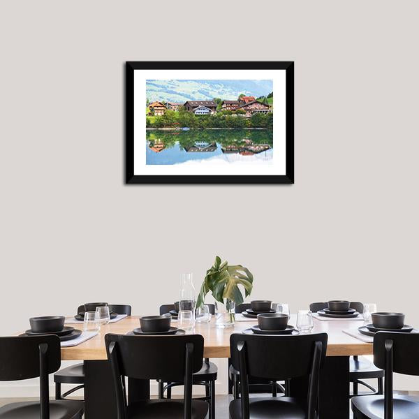 Lungerer Lake Switzerland Canvas Wall Art-3 Horizontal-Gallery Wrap-25" x 16"-Tiaracle