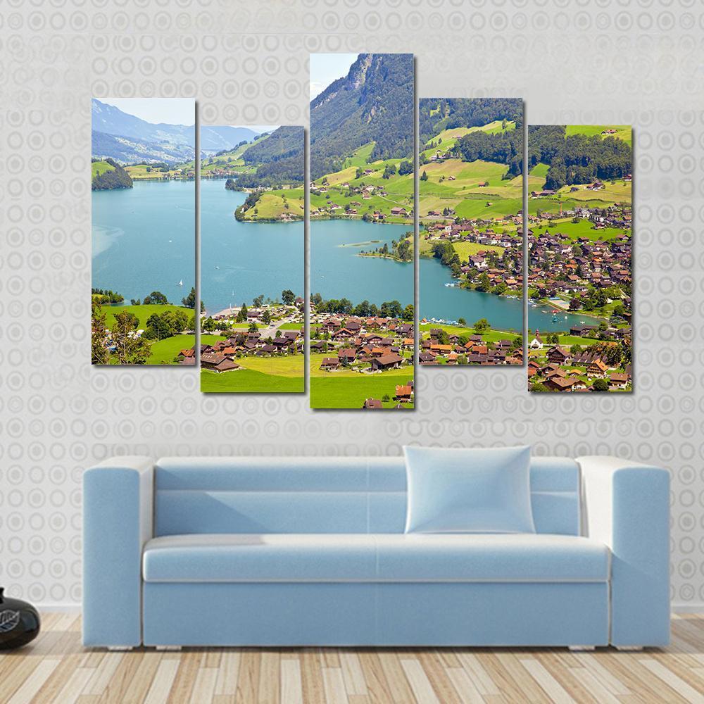 Lungern Village Switzerland Canvas Wall Art-5 Pop-Gallery Wrap-47" x 32"-Tiaracle