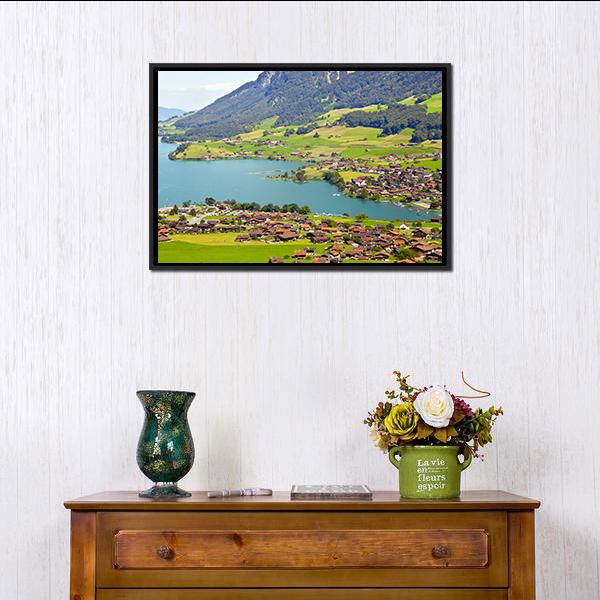 Lungern Village Switzerland Canvas Wall Art-1 Piece-Floating Frame-24" x 16"-Tiaracle